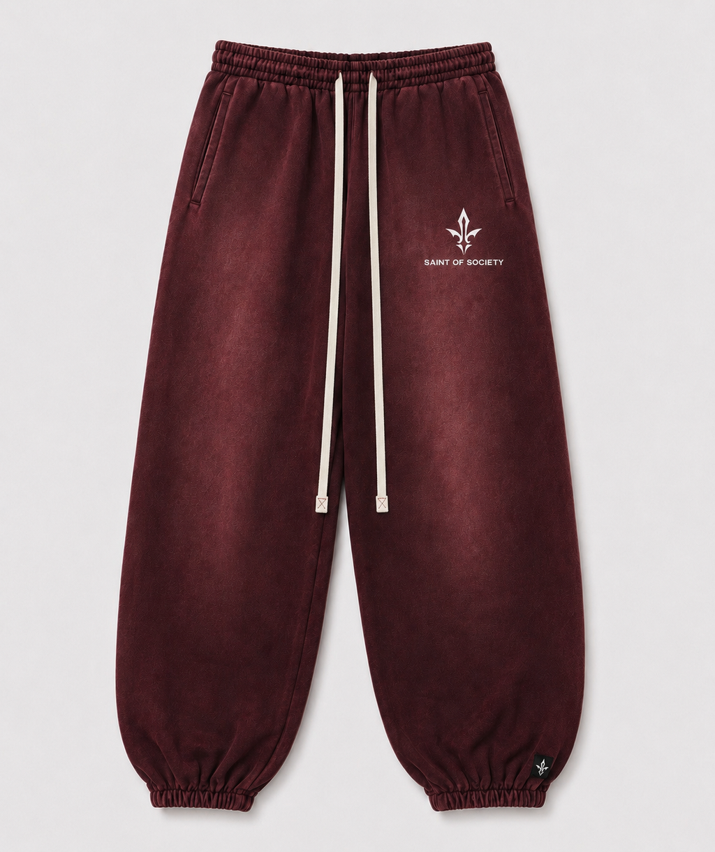 SAINT OF SOCIETY burgundy Stone Wash Sweatsuit