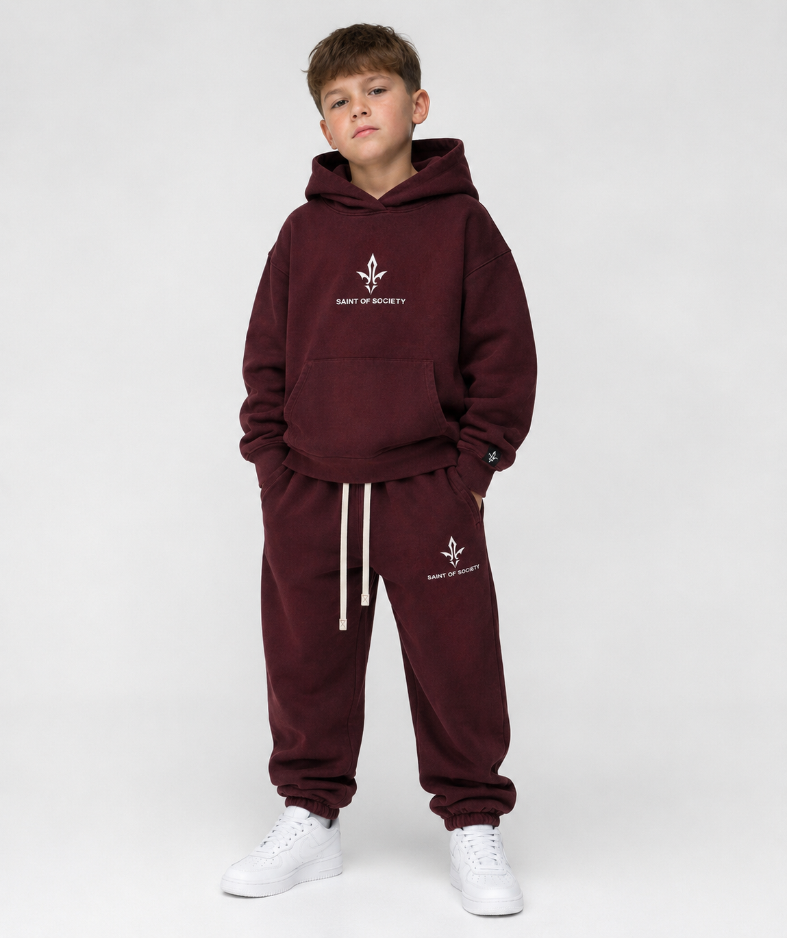 SAINT OF SOCIETY burgundy Stone Wash Sweatsuit